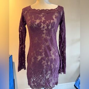 Victoria's Secret “Vintage”
Romantic Lace Sheer Mini Dress in Plum size L Y2K